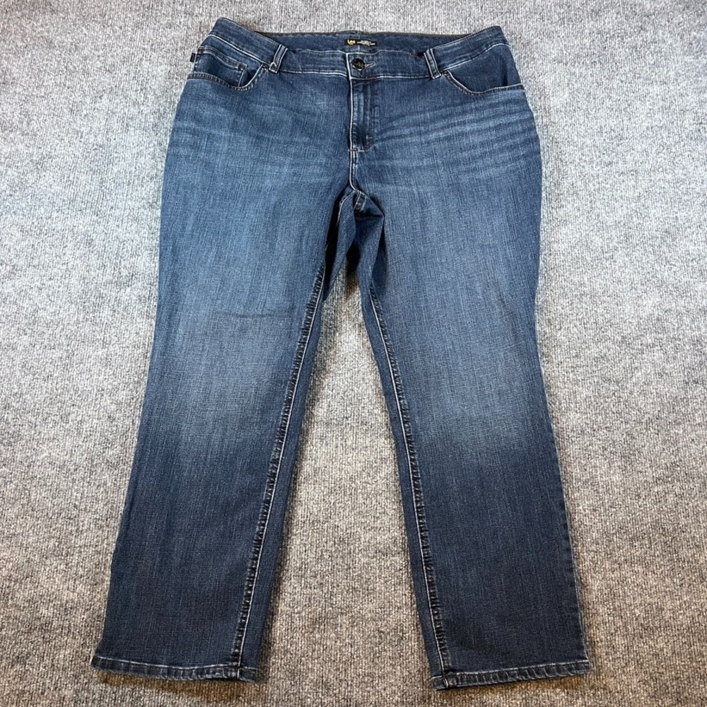Lee Plus Womens 18WP Mid Rise Straight Leg Stretch Denim‎ Jeans Blue Y2K